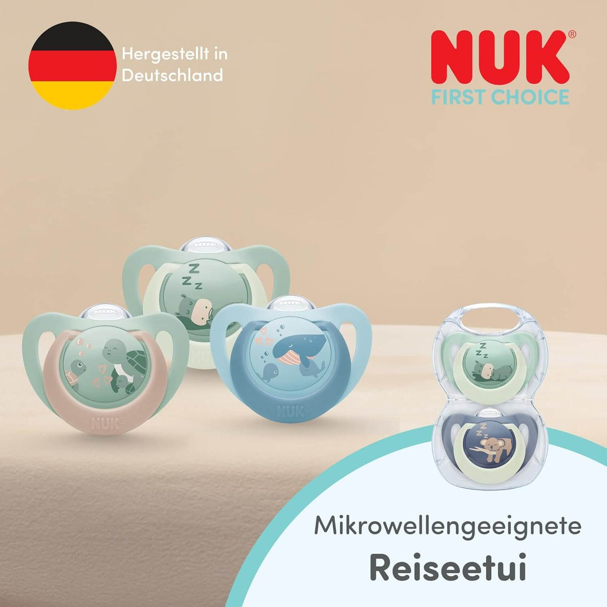 NUK First Choice smoczek uspokajający silikonowy x2 6-18m – małpki i kangura lekka tarczka z pierścieniem do chwytania…