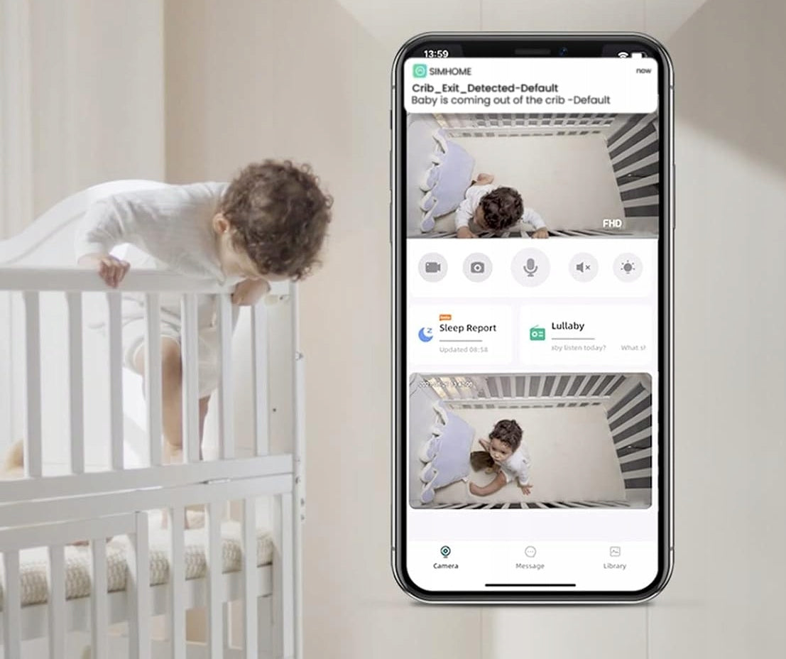 SIMSHINE Baby Pro κάμερα 2K 360° ηλεκτρονική νταντά + βάση