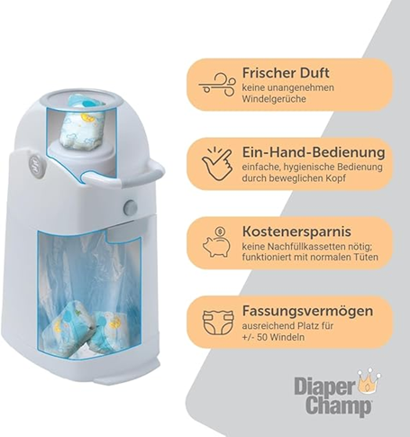 DIAPER CHAMP poubelle à couches POUR SACS POUBELLE +/-50 couches