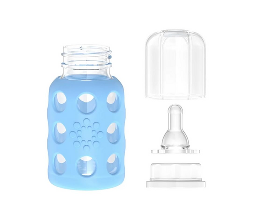 LifeFactory γυάλινο μπουκάλι με θήκη 120 ml 3 μηνών+ θηλή 1