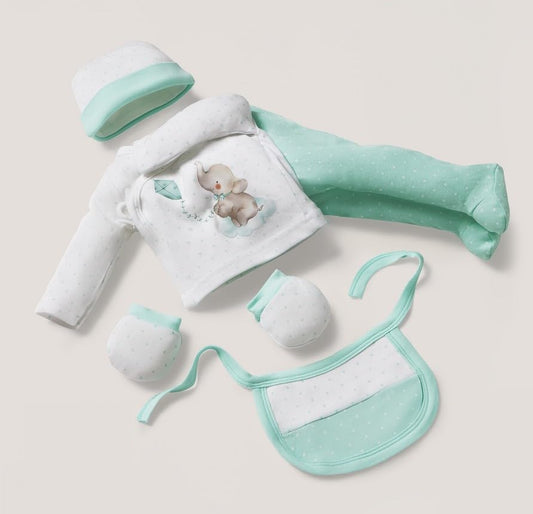INTERBABY σετ δώρου από βαμβάκι: πιτζάμες, σκουφάκι, καλτσάκια, σαλιάρα, καλσόν – φωτογραφία προϊόντος 2