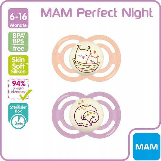 MAM Perfect Night πιπίλα x2 6-18 μηνών + θήκη