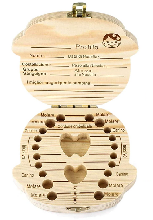LOVE BABY Ξύλινο Κουτί για Αποθήκευση Παιδικών Δοντιών ΙΤΑΛΙΚΗ ΓΛΩΣΣΑ