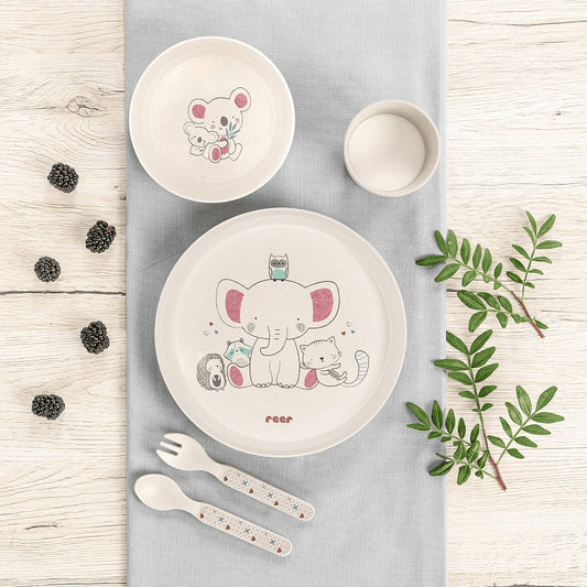REER Set of utensils. - Plate, cup, bowl, fork