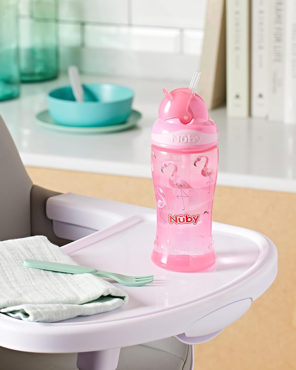 NUBY Flip-it Cup ποτήρι με καλαμάκι κατά του σταξίματος 12m+ 360 ml