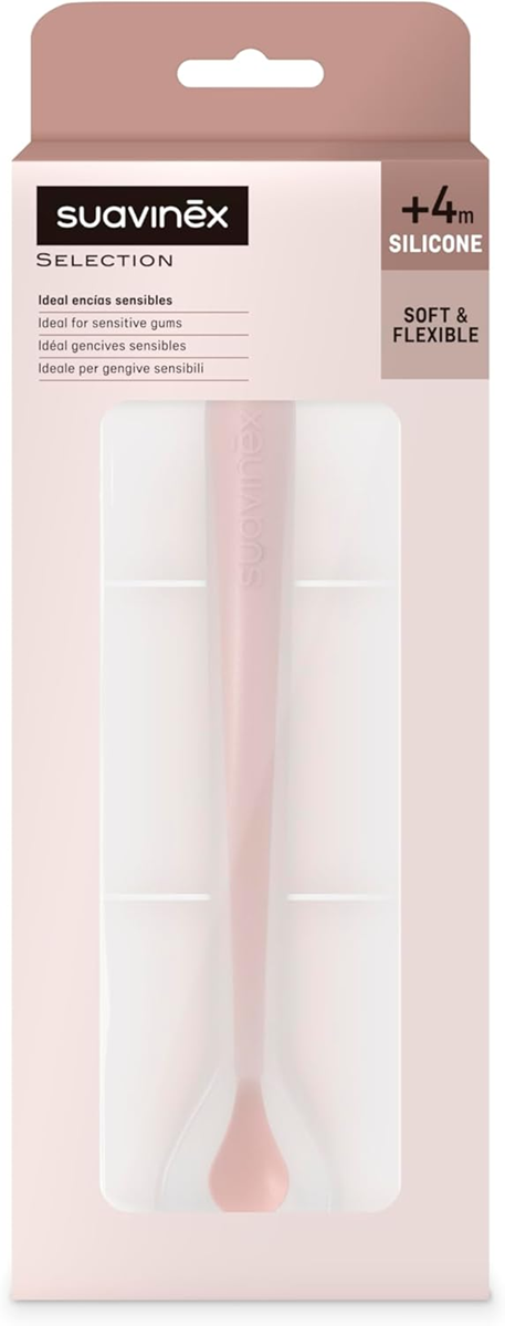 SUAVINEX Selection elastická silikonová lžička 16 cm 4 m+ růžová