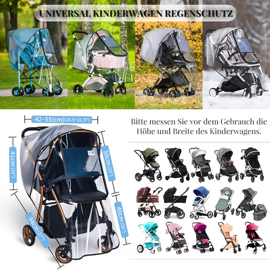 BEMECE Regenschutzfolie für Kinderwagen, universell, mit Fenster