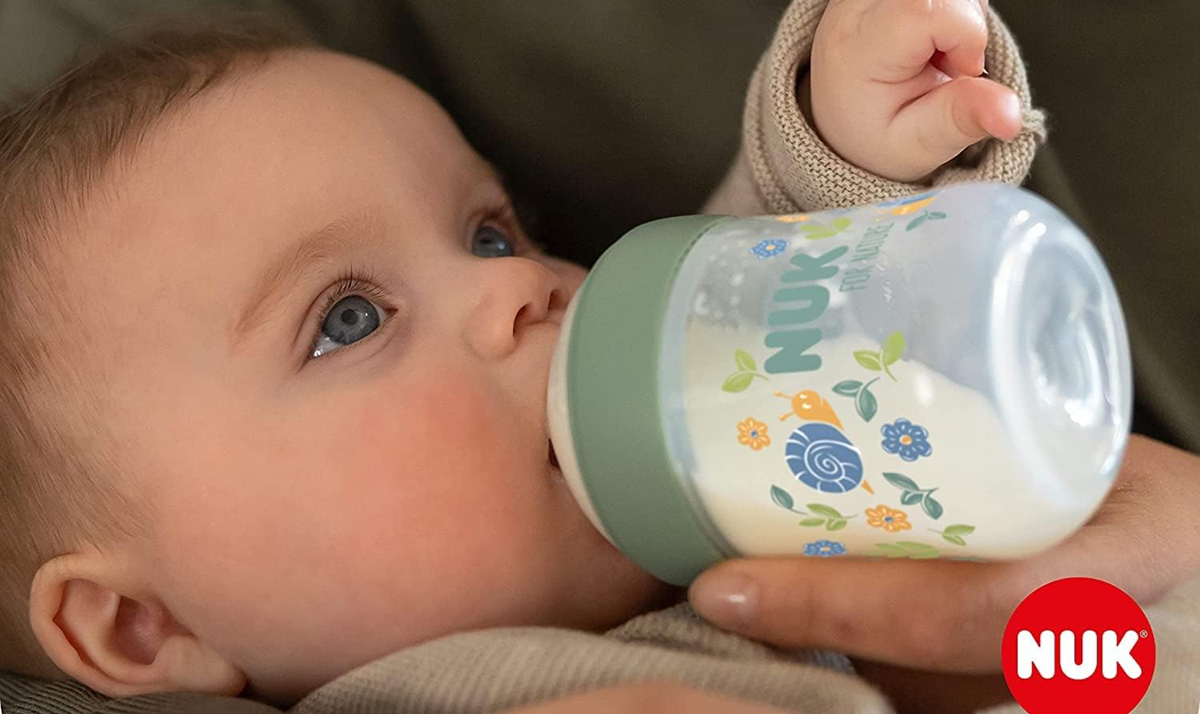 NUK For Nature μπιμπερό 150 ml 1 m+ θηλή S αργή ροή ένδειξη θερμοκρασίας