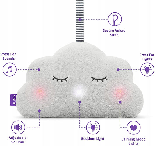 SNUZcloud peluche con sonidos para dormir, latido del corazón y luces para bebés