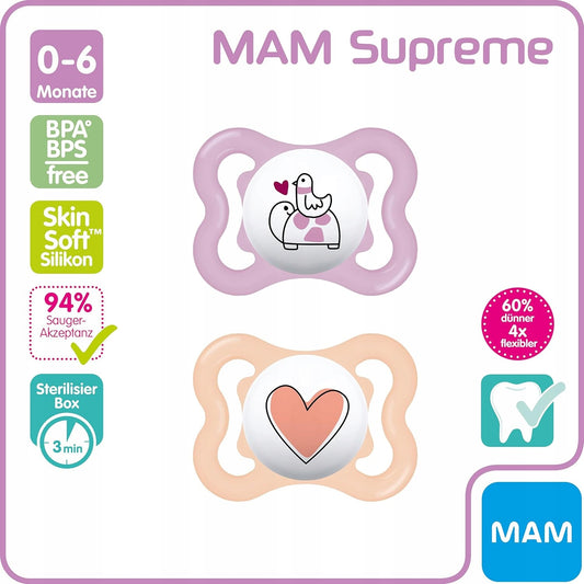 MAM SUPREME πιπίλα σιλικόνης 0-6 μηνών x2