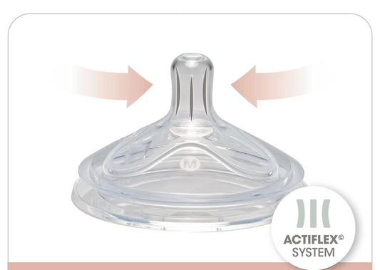 NIP First Moment μπιμπερό με θηλή μέγεθος M μεσαία ροή 270 ml ACTIFLEX