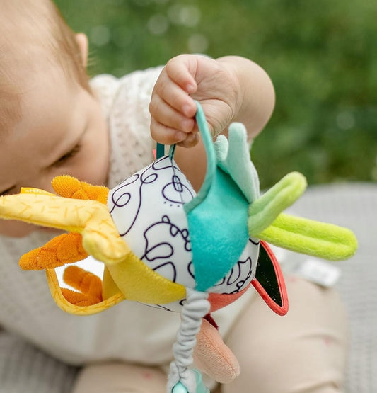 FEHN Dobabydoo Anhänger mit Quietsche und Spiegel für Kinderwagen, Babyschale 23 cm