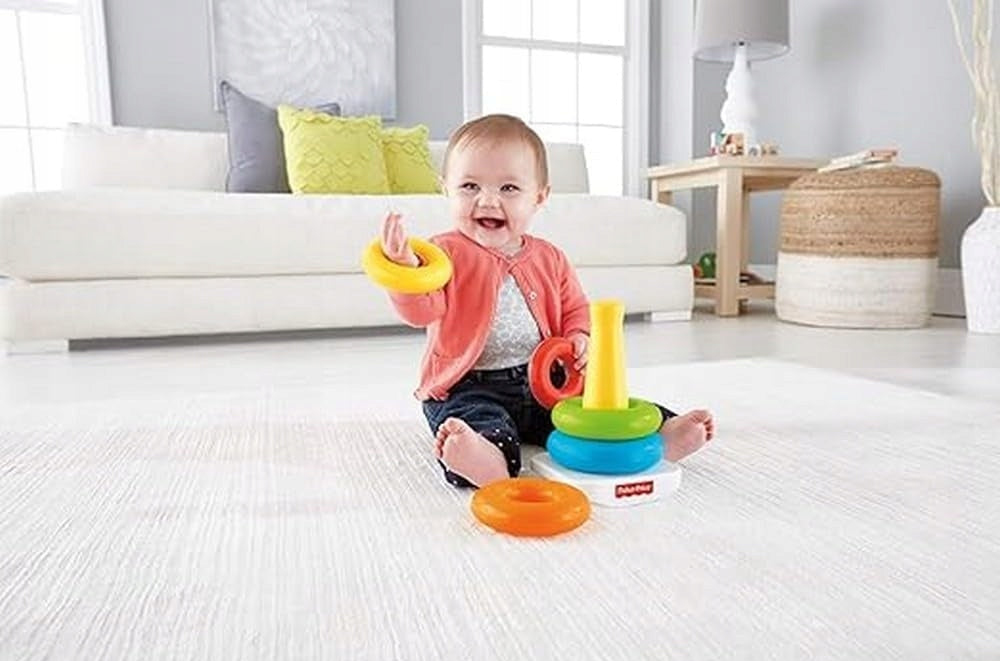 FISHER-PRICE Rock-a-Stack piramida z grzechotką 5 kółek 20 cm, kolorowa zabawka dla niemowląt 6 m+