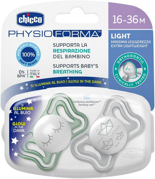 CHICCO PhysioForma Πιπίλα 2 τεμ. 16–36 μηνών ΦΩΣΤΕΡΗ