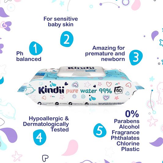 KINDII Pure Water 99 υγρά μαντηλάκια με νερό x60 – φωτογραφία προϊόντος 2