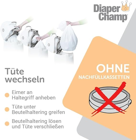 DIAPER CHAMP poubelle à couches POUR SACS POUBELLE +/-50 couches