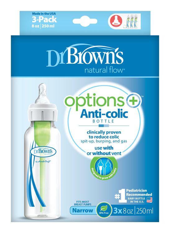 Bouteille anti-colique Dr. Brown's Options+ étroite 3x 250 ml en plastique