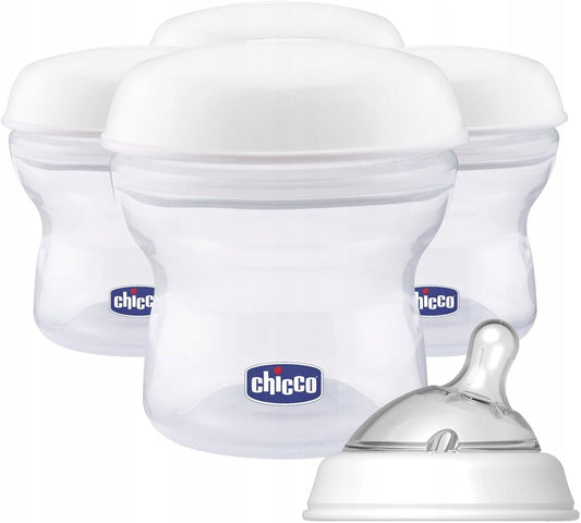 CHICCO tejtároló edények 4 150 db ml + cumi kupakkal