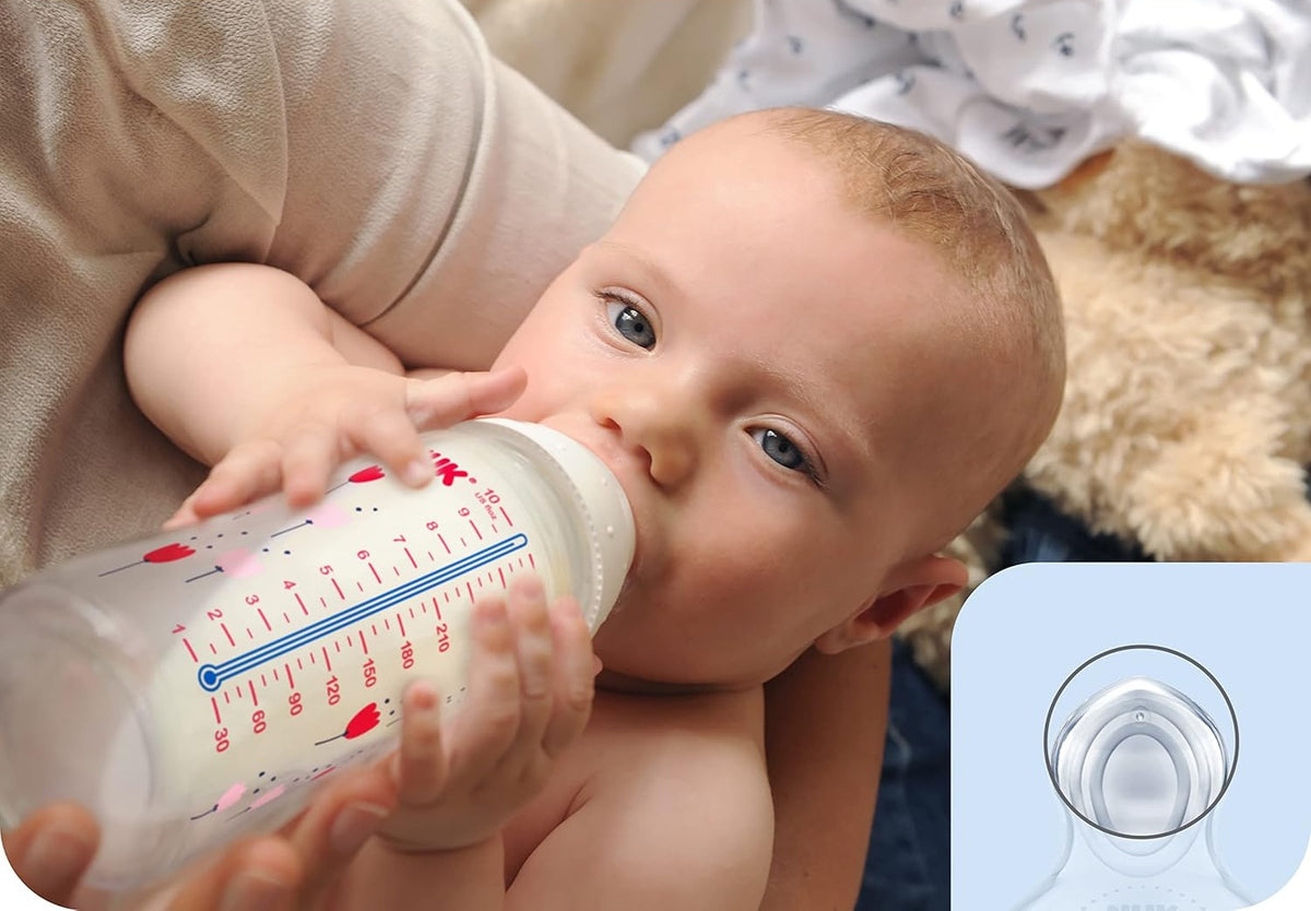 NUK First Choice+ μπιμπερό 300 ml θηλή M μέτρια ροή 0-6 m ΚΑΡΔΙΕΣ