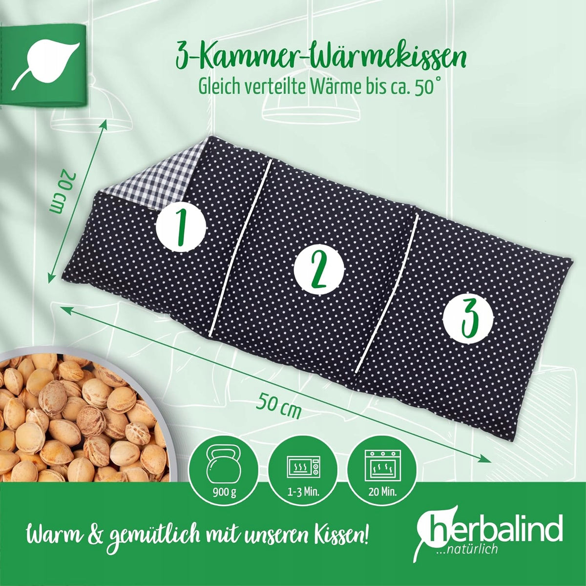 Θερμοφόρα HERBALIND με κουκούτσια κερασιού XL 900g 50x20cm