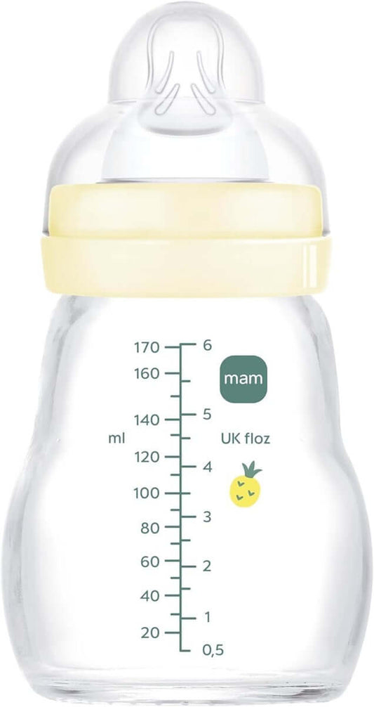 MAM Feel Good butelka szklana 170 ml 0 m+ smoczek 1, przezroczysto-beżowa butelka dla niemowląt