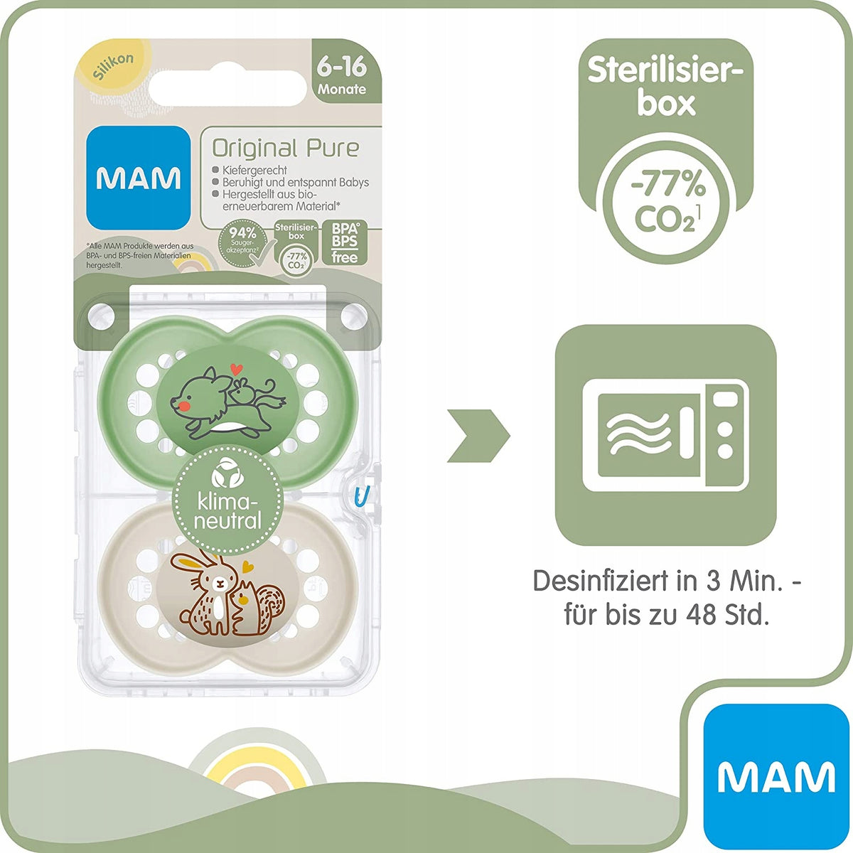MAM PURE πιπίλα x2 6-16 +θήκη