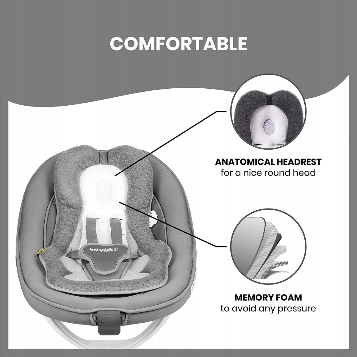 BABYMOOV cosymorpho fresh WKŁADKA do wózka fotelik, wygodna wkładka niemowlęca z memory foam i anatomicznym zagłówkiem