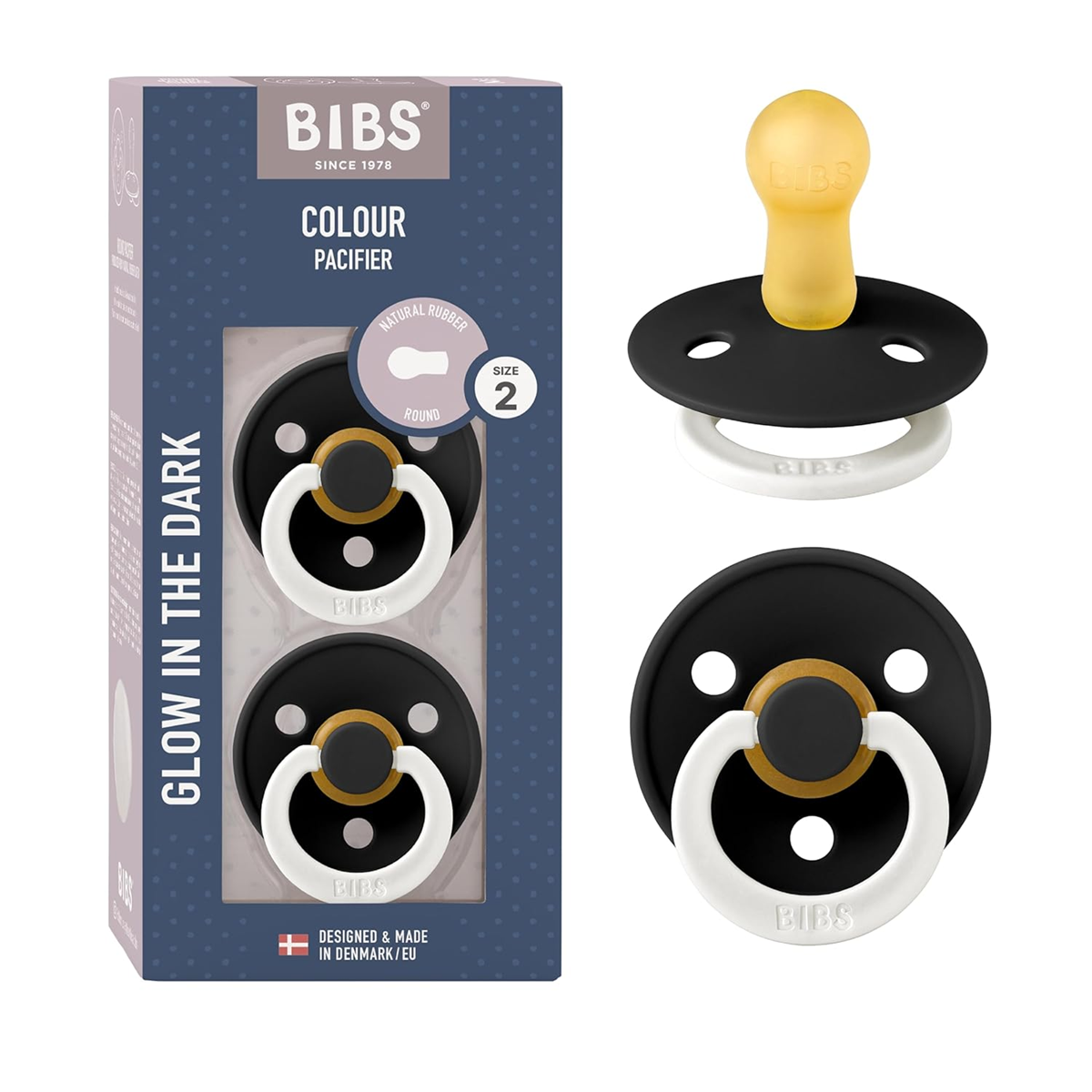 ΠΙΠΙΛΕΣ BIBS COLOUR GLOW 2 τμχ, από καουτσούκ, 6 μηνών+, ΦΩΣΦΟΡΙΖΟΥΝ