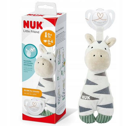 NUK Little Friend πιπίλα με λούτρινο ζωάκι ZEBRA 0-6 μ.