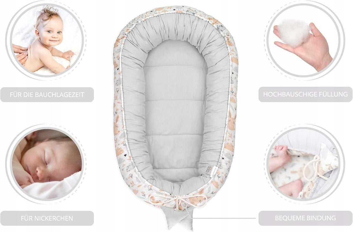 TOTSY BABY kokon niemowlęcy gniazdo 90 x 50, miękki dwustronny kokon dla niemowląt z grubą krawędzią