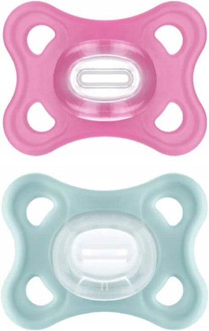 MAM COMFORT smoczek x2 3-12 msc różowy i miętowy silikonowy, lekki, z pudełkiem do sterylizacji