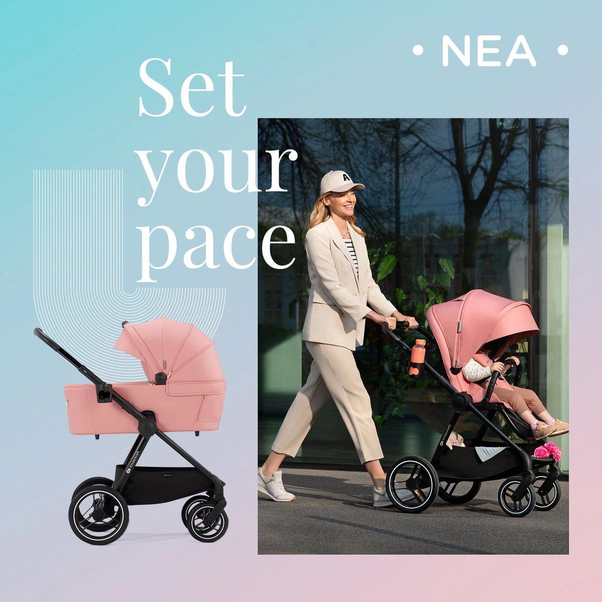 KINDERKRAFT gondola do wózka NEA UPF50+ kompaktowa – ASH PINK – zdjęcie 8