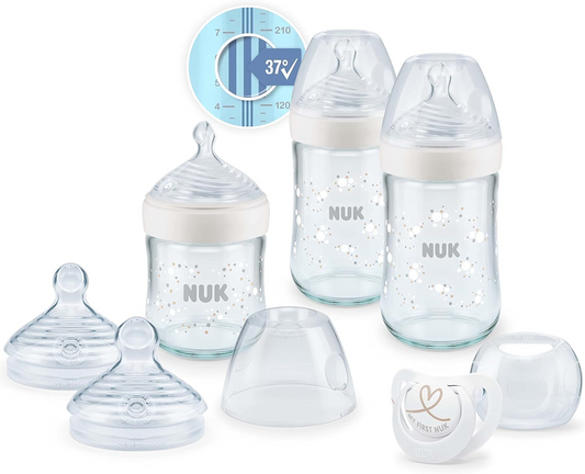 NUK Nature Sense lot de 3 biberons en verre + sucette apaisante 0+