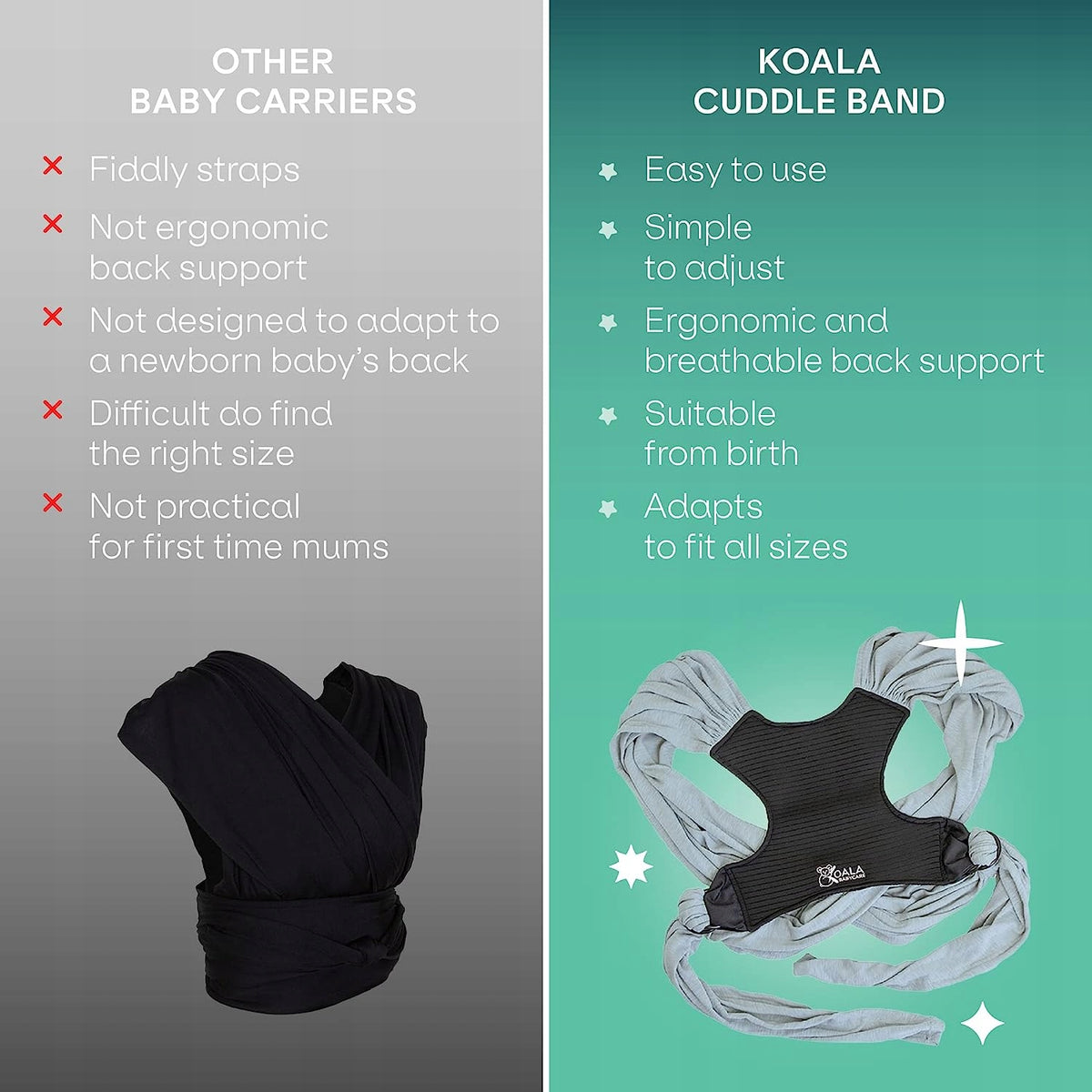 KOALA BABYCARE chusta do noszenia dziecka 2w1, łatwa w użyciu, ergonomiczna i oddychająca