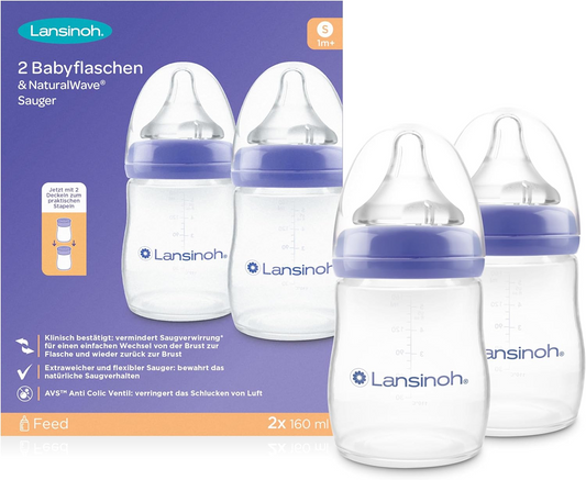 LANSINOH butelka 160 ml x2 smoczek S 1msc+ "O