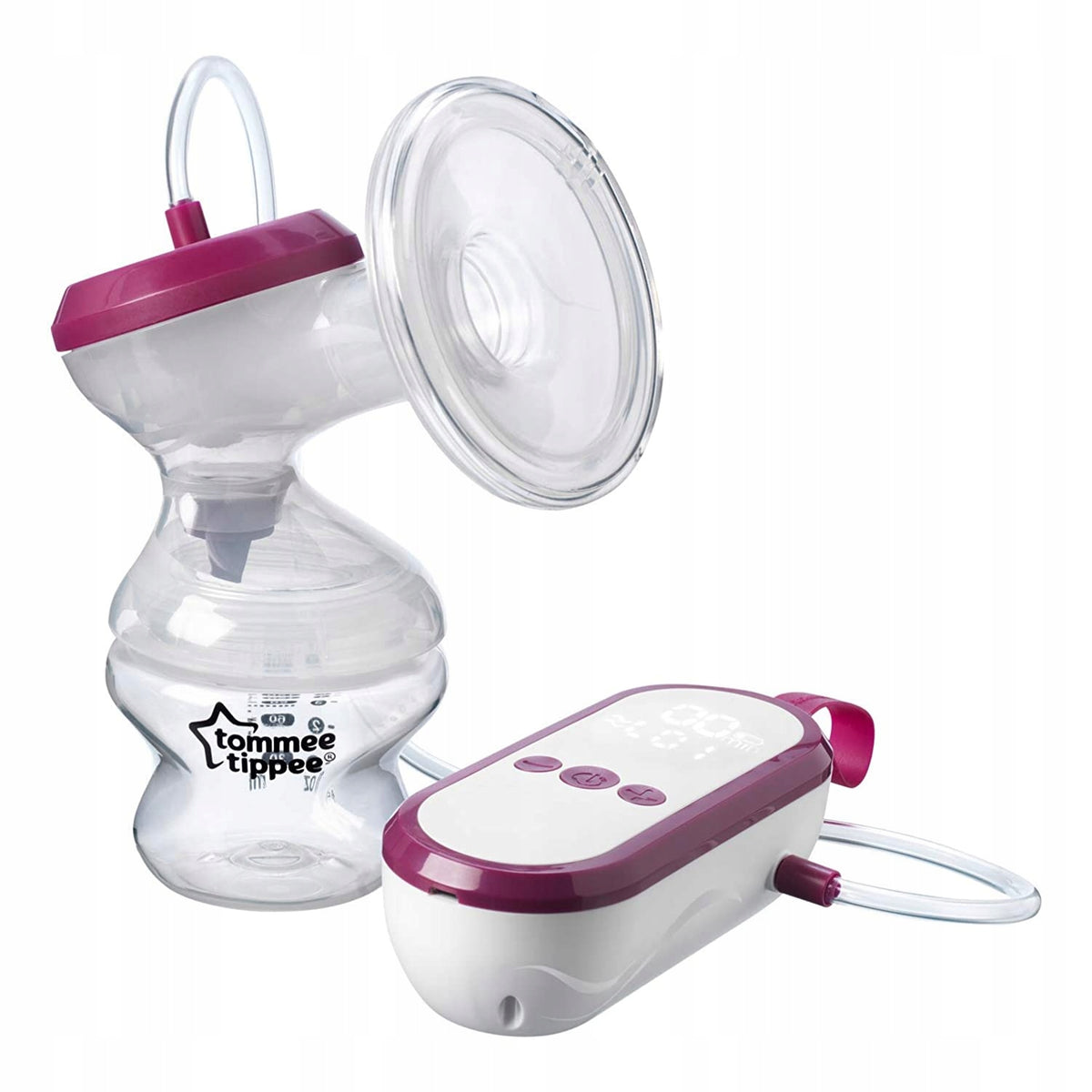 TOMMEE TIPPEE Made for Me LAKTATOR ELEKTRYCZNY, biało-bordowy, cichy laktator elektryczny z butelką i panelem sterowania