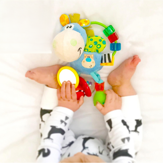 PLAYGRO Clip Clop érzékszervi játék csörgővel, tükörrel, fogantyúval