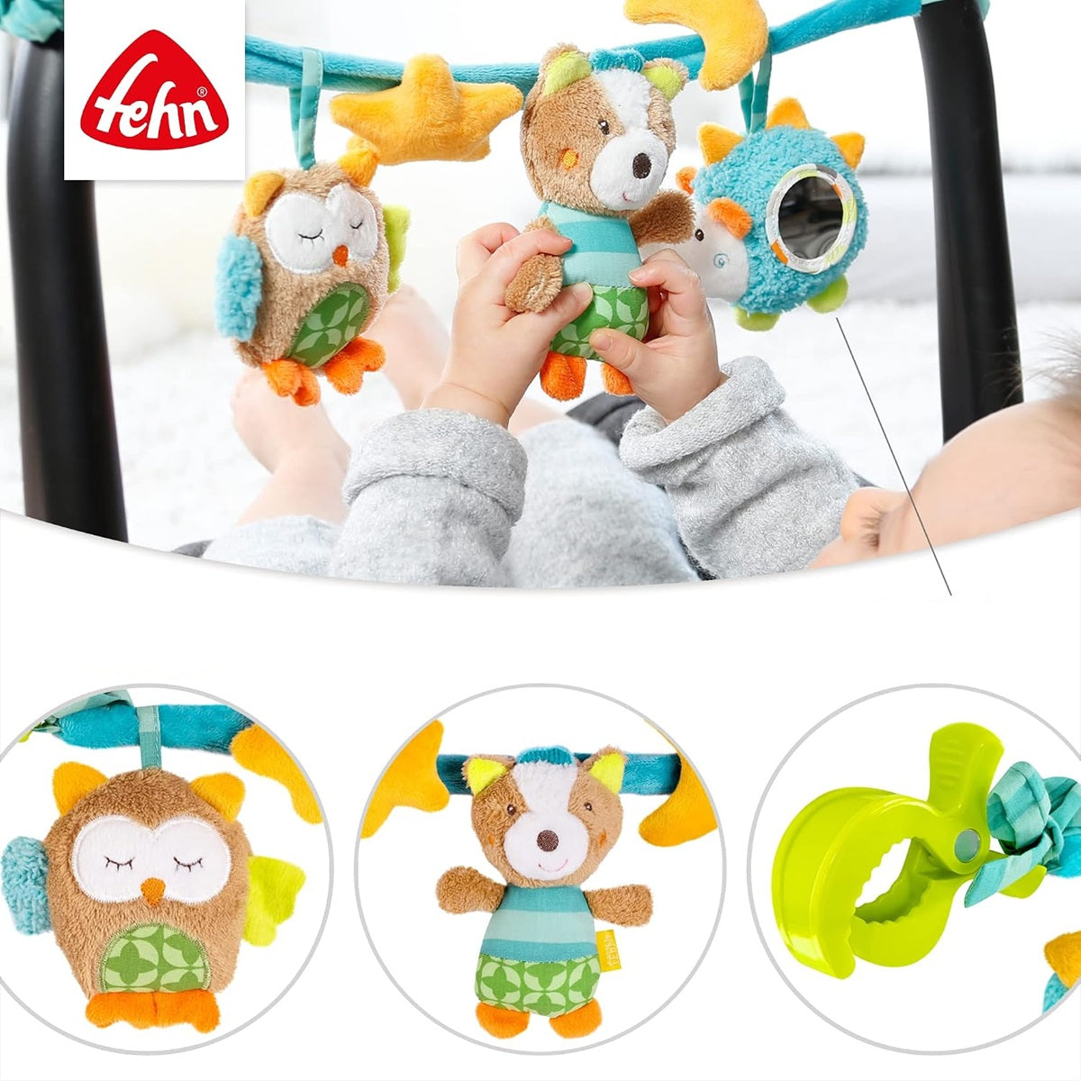 FEHN Kette zum Aufhängen an Kinderwagen, Bettchen, Babyschale FehnLand SCHLAFWALD 49 cm