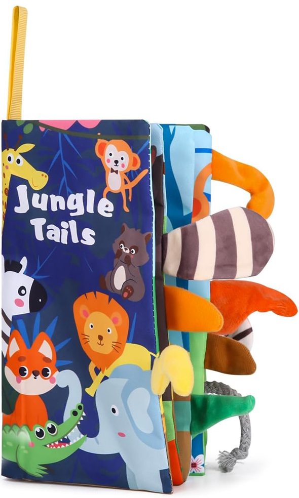 ZAWAER Jungle Tails υφασμάτινο βιβλίο αισθήσεων ΚΡΕΜΑΣΤΡΟ 12,5 x 22 εκ.