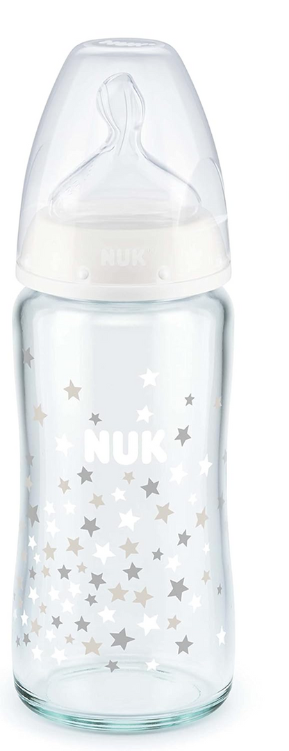 NUK First Choice+ γυάλινο μπιμπερό 240 ml 0–6 μηνών θηλή M δείκτης θερμοκρασίας