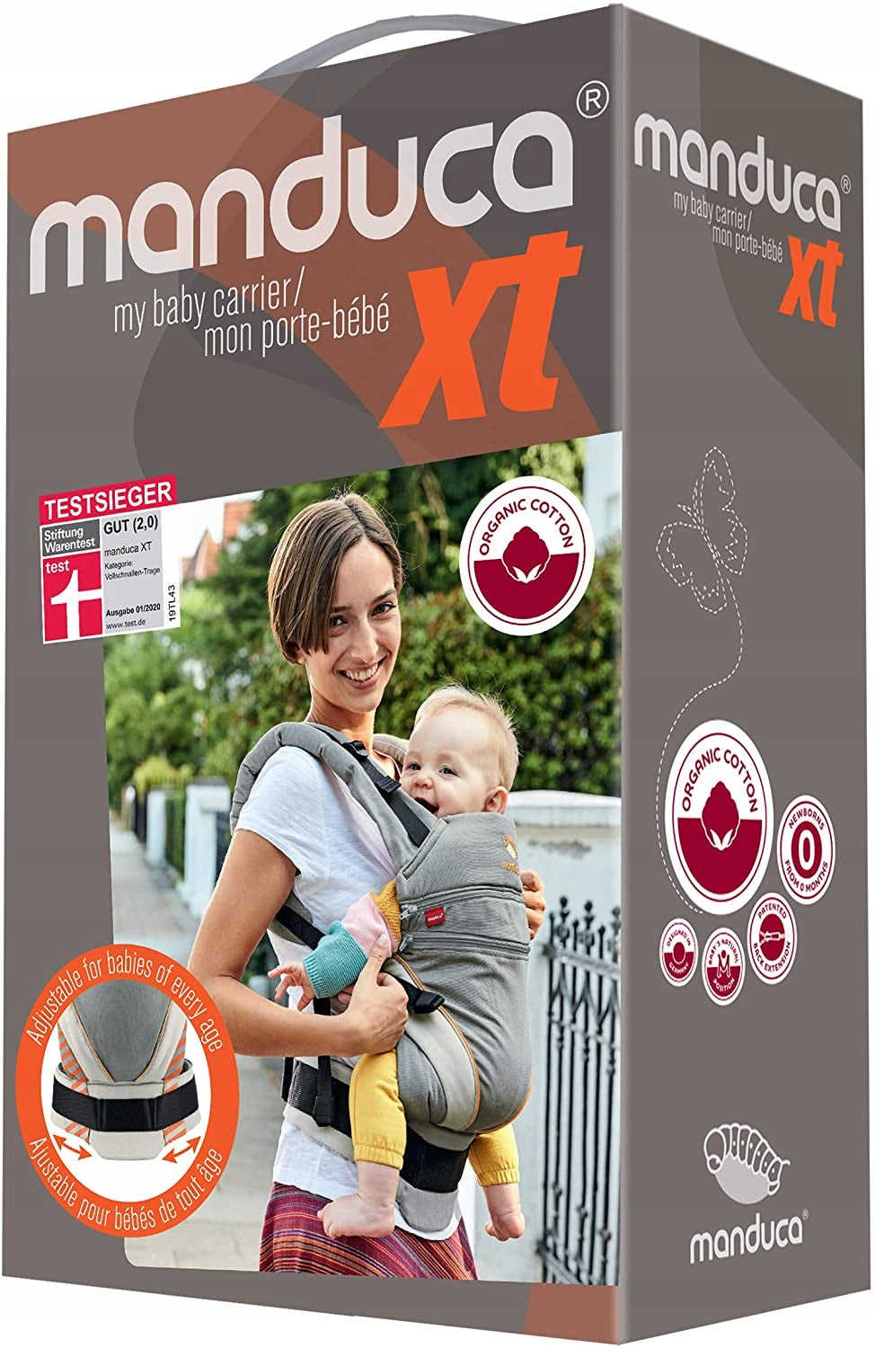 MANDUCA XT nosidełko klamrowe z bawełny organic, szare, dla niemowląt i dzieci