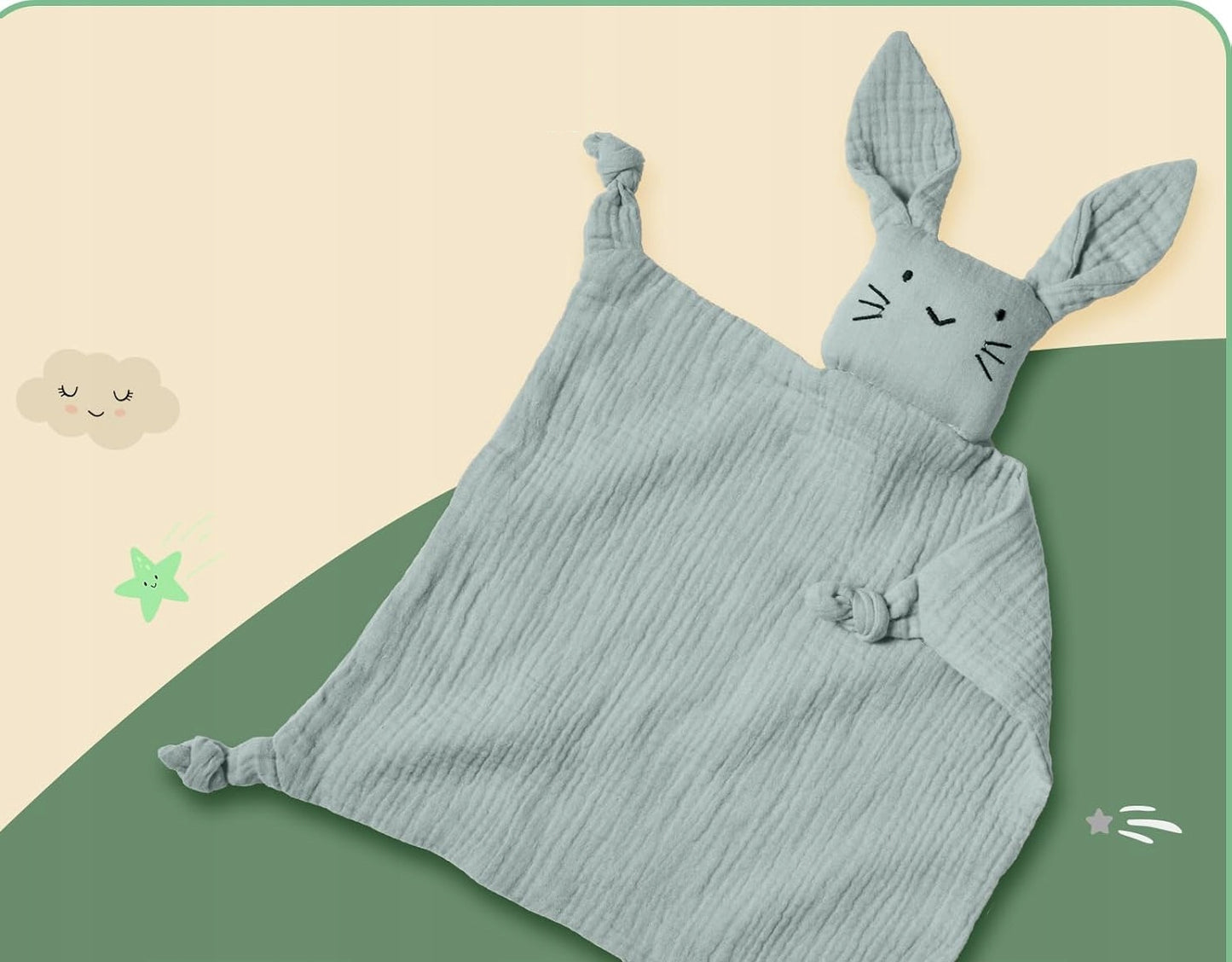 YOOCAA bib + wooden teether + muslin comforter set, 30 x 43 cm