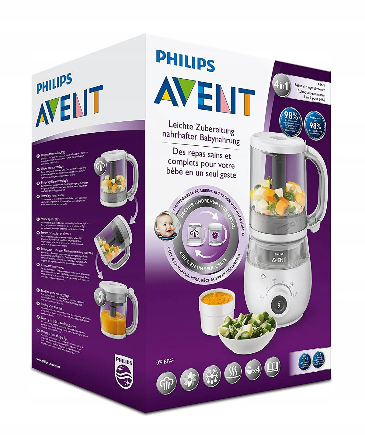 PHILIPS AVENT SCF883/01 Παρασκευαστής παιδικής τροφής 4 σε 1 ατμομάγειρας και μπλέντερ 1000ml