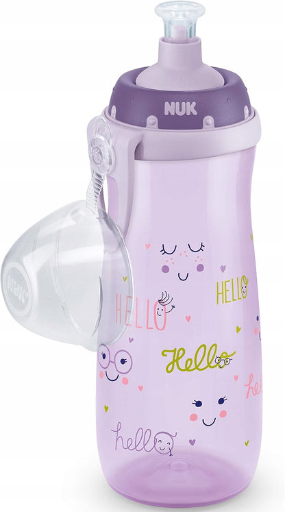 NUK Sports Cup BUTELKA 24 m+ ustnik push-pull 450 ml, fioletowa butelka z miękkim ustnikiem i zakrętką