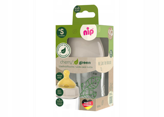 NIP Cherry Green skleněná láhev 120 ml 0+ dudlík latex S