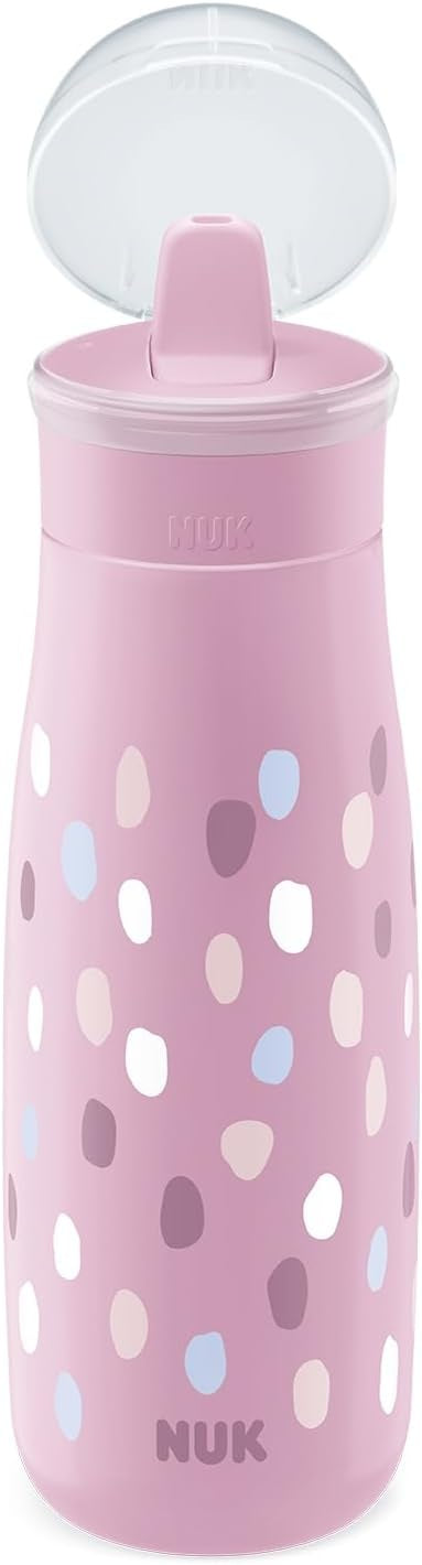 NUK Mini-Me Flip stalowa butelka ze słomką i ustnikiem 500 ml 12 m+ różowa butelka dla dzieci