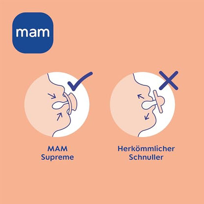 MAM Supreme Day&Night smoczek uspokajający silikonowy 0-6m x4 ŚWIECĄCE, wygodny dla niemowląt