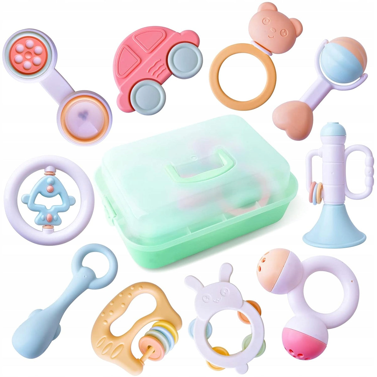 TOYABI Baby Rattles σετ κουδουνίστρες 10 τμχ. + κουτί αποθήκευσης