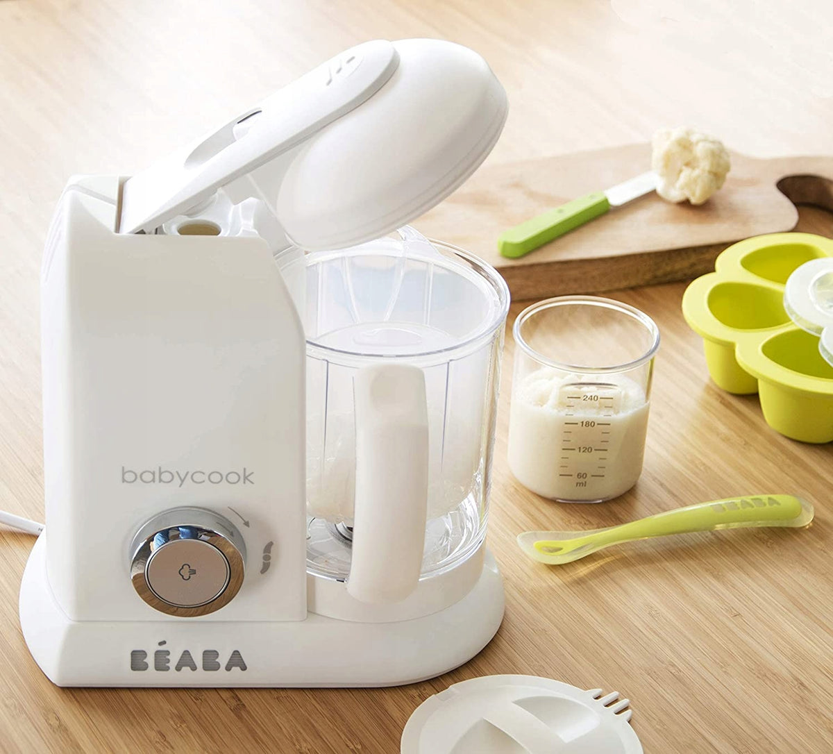 BEABA Babycook ROBOT KUCHENNY 4w1 parowar, mikser, biały, z akcesoriami do przygotowania posiłków dla niemowląt