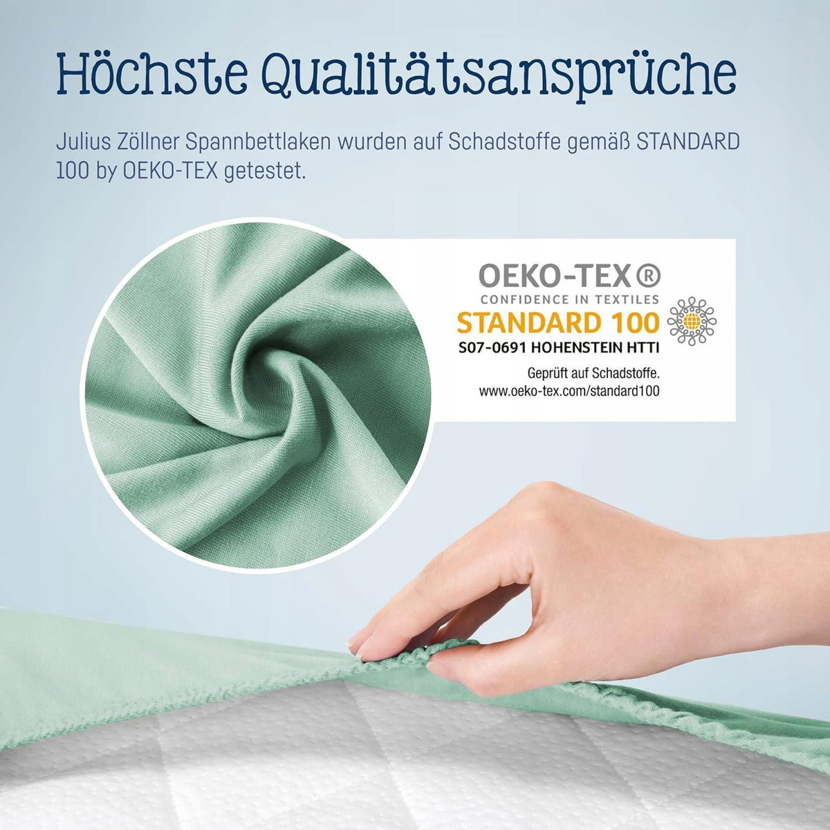 JULIUS ZOLLNER prześcieradło ze ściągaczami 40x90 szałwiowe, miękkie bawełniane, certyfikat Öko-Tex